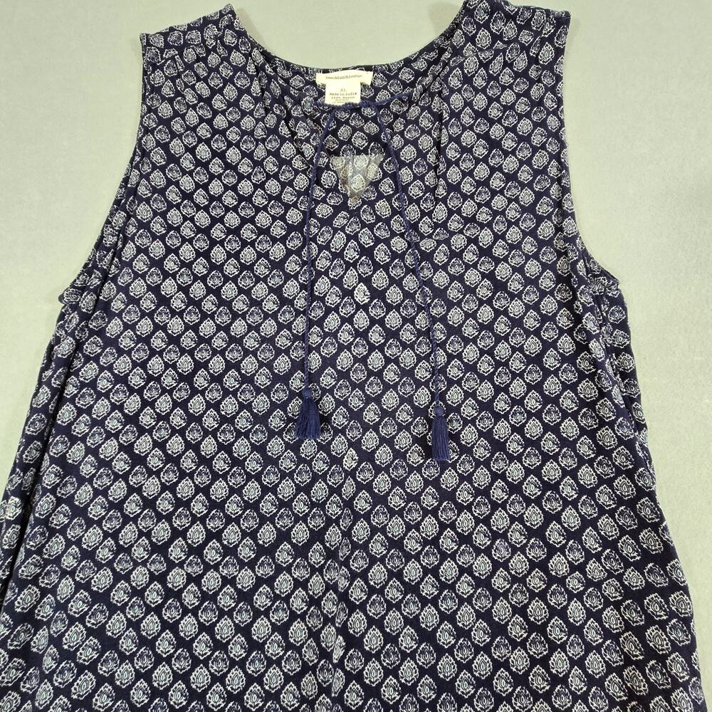 Beach Lunch Lounge Shift Dress Womens Blue Paisley Tassled Split Neck - Picture 3 of 11